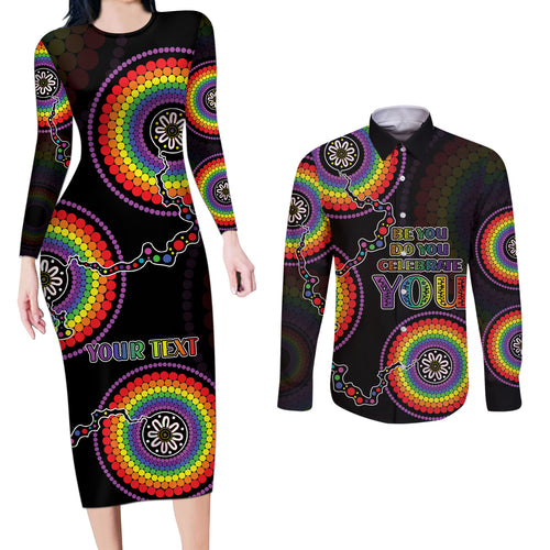 personalised-australia-lgbt-couples-matching-long-sleeve-bodycon-dress-and-long-sleeve-button-shirts-be-you-do-you-celebrate-you-aboriginal-style