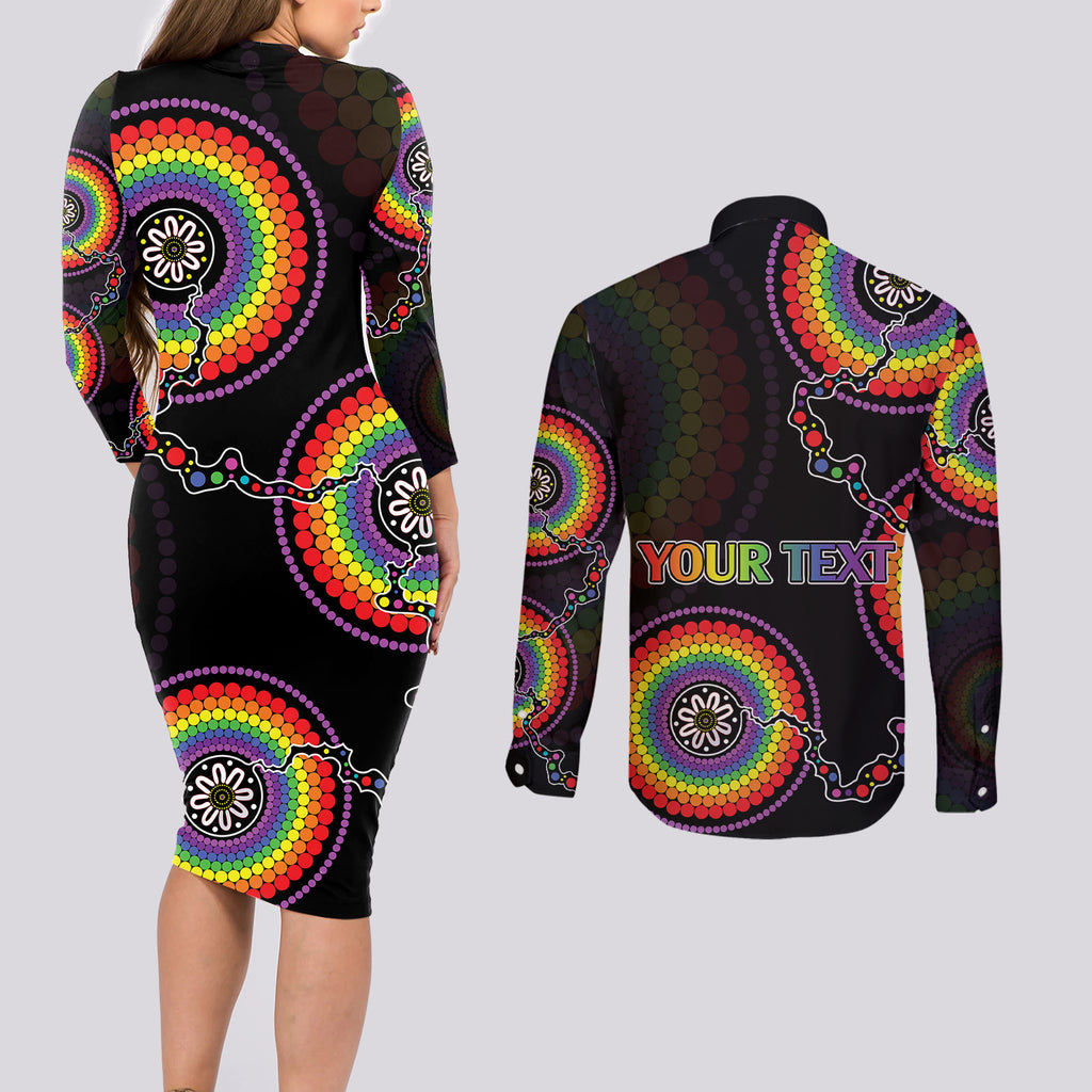 personalised-australia-lgbt-couples-matching-long-sleeve-bodycon-dress-and-long-sleeve-button-shirts-be-you-do-you-celebrate-you-aboriginal-style