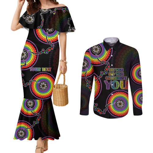 personalised-australia-lgbt-couples-matching-mermaid-dress-and-long-sleeve-button-shirts-be-you-do-you-celebrate-you-aboriginal-style