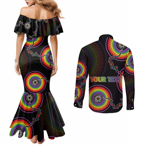 personalised-australia-lgbt-couples-matching-mermaid-dress-and-long-sleeve-button-shirts-be-you-do-you-celebrate-you-aboriginal-style