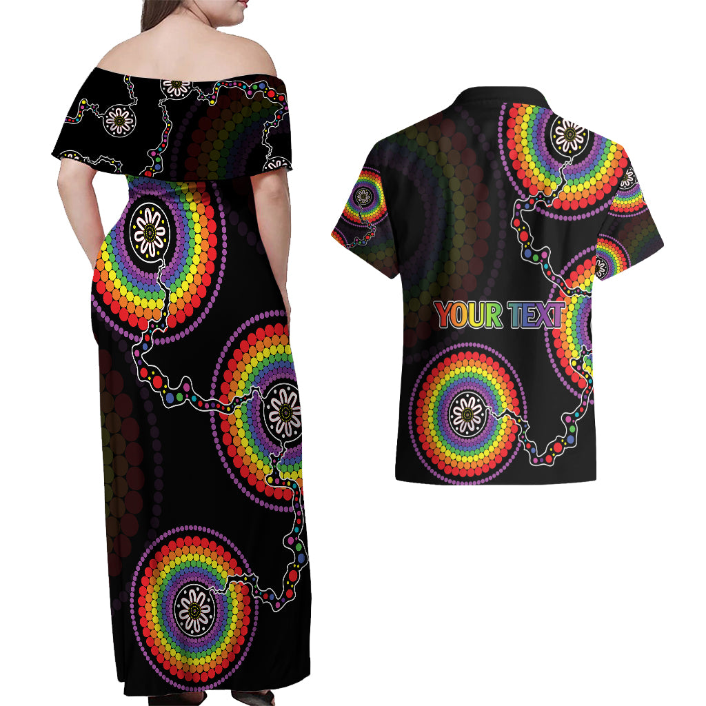 personalised-australia-lgbt-couples-matching-off-shoulder-maxi-dress-and-hawaiian-shirt-be-you-do-you-celebrate-you-aboriginal-style