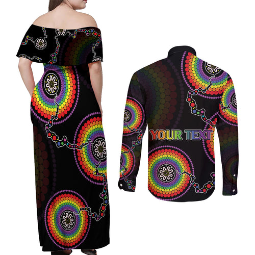 personalised-australia-lgbt-couples-matching-off-shoulder-maxi-dress-and-long-sleeve-button-shirts-be-you-do-you-celebrate-you-aboriginal-style