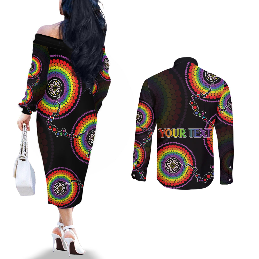 personalised-australia-lgbt-couples-matching-off-the-shoulder-long-sleeve-dress-and-long-sleeve-button-shirts-be-you-do-you-celebrate-you-aboriginal-style