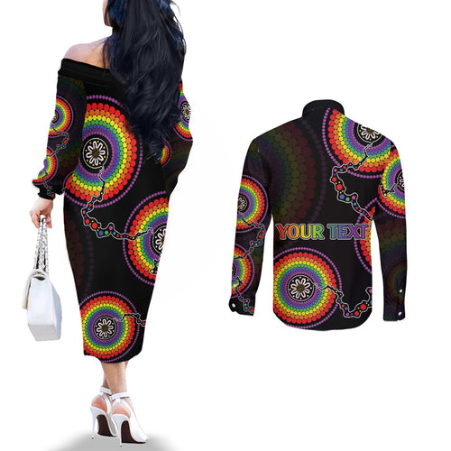 personalised-australia-lgbt-couples-matching-off-the-shoulder-long-sleeve-dress-and-long-sleeve-button-shirts-be-you-do-you-celebrate-you-aboriginal-style