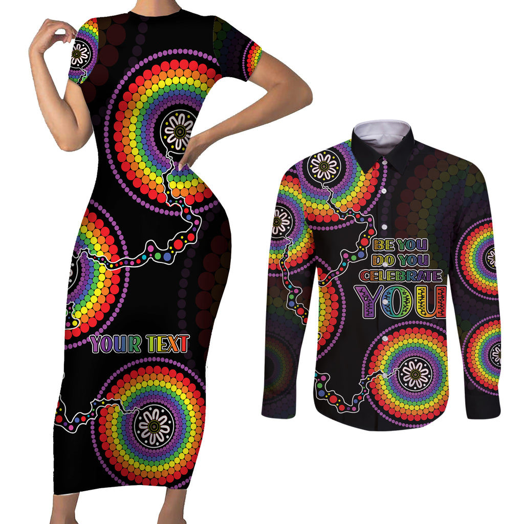 personalised-australia-lgbt-couples-matching-short-sleeve-bodycon-dress-and-long-sleeve-button-shirts-be-you-do-you-celebrate-you-aboriginal-style