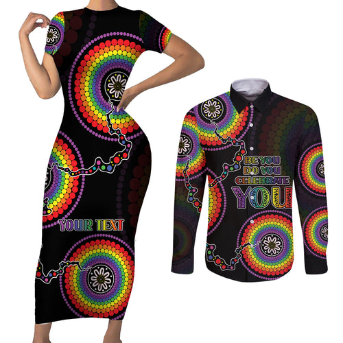 personalised-australia-lgbt-couples-matching-short-sleeve-bodycon-dress-and-long-sleeve-button-shirts-be-you-do-you-celebrate-you-aboriginal-style