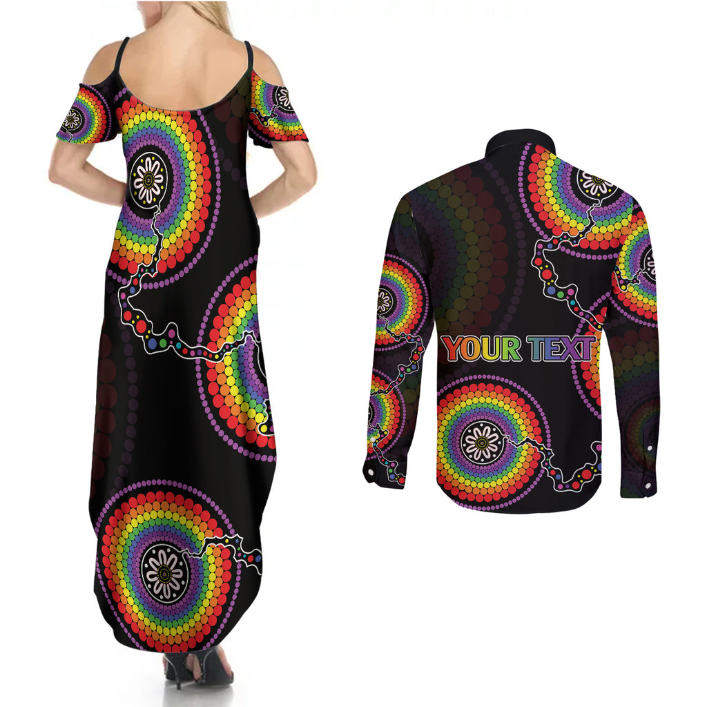personalised-australia-lgbt-couples-matching-summer-maxi-dress-and-long-sleeve-button-shirts-be-you-do-you-celebrate-you-aboriginal-style