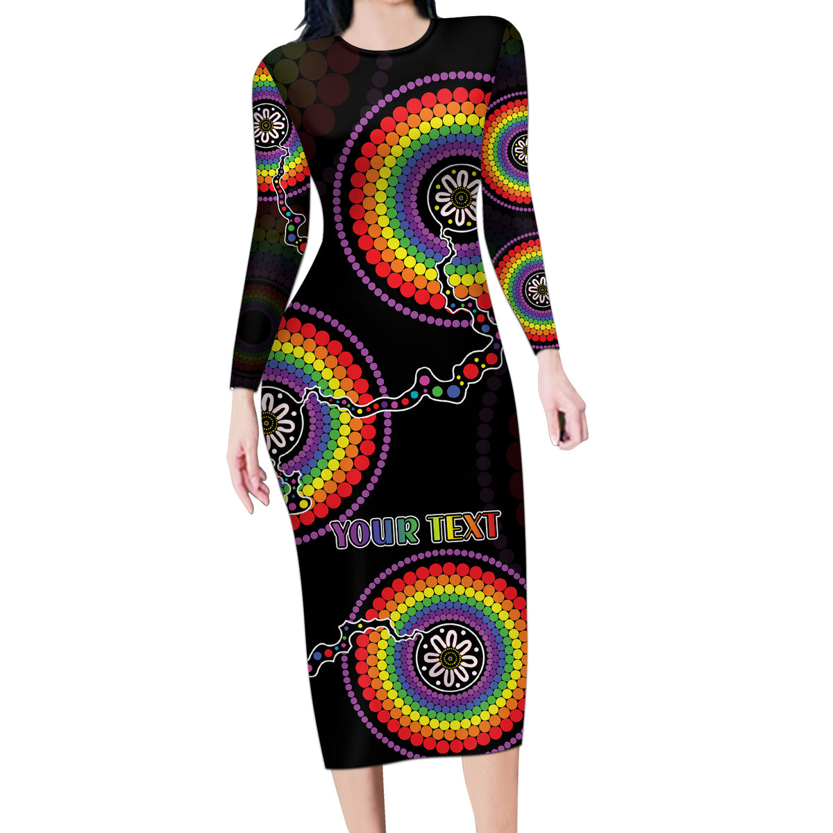 personalised-australia-lgbt-long-sleeve-bodycon-dress-be-you-do-you-celebrate-you-aboriginal-style