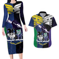 Custom Dragons-Cowboys Combine Storm-Warriors Couples Matching Long Sleeve Bodycon Dress and Hawaiian Shirt Sport Style Version 01