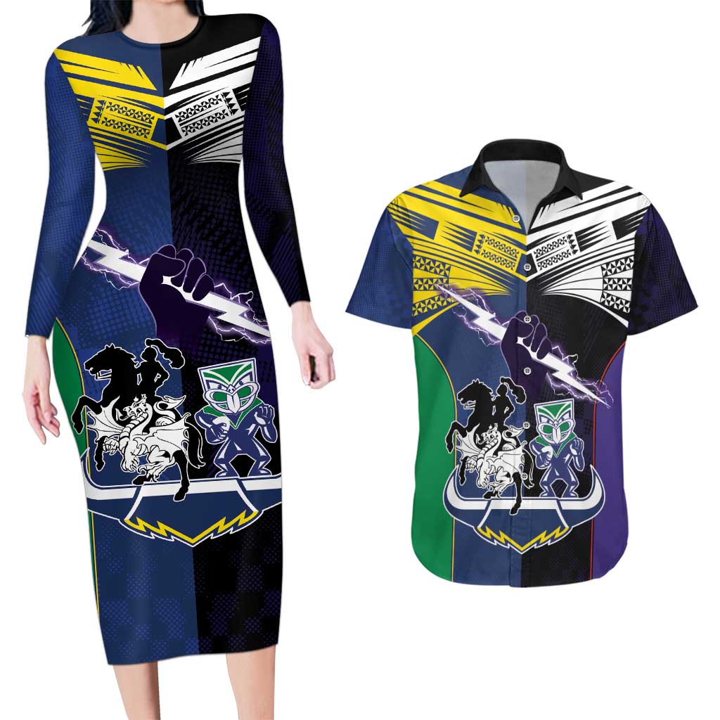 Custom Dragons-Cowboys Combine Storm-Warriors Couples Matching Long Sleeve Bodycon Dress and Hawaiian Shirt Sport Style Version 01