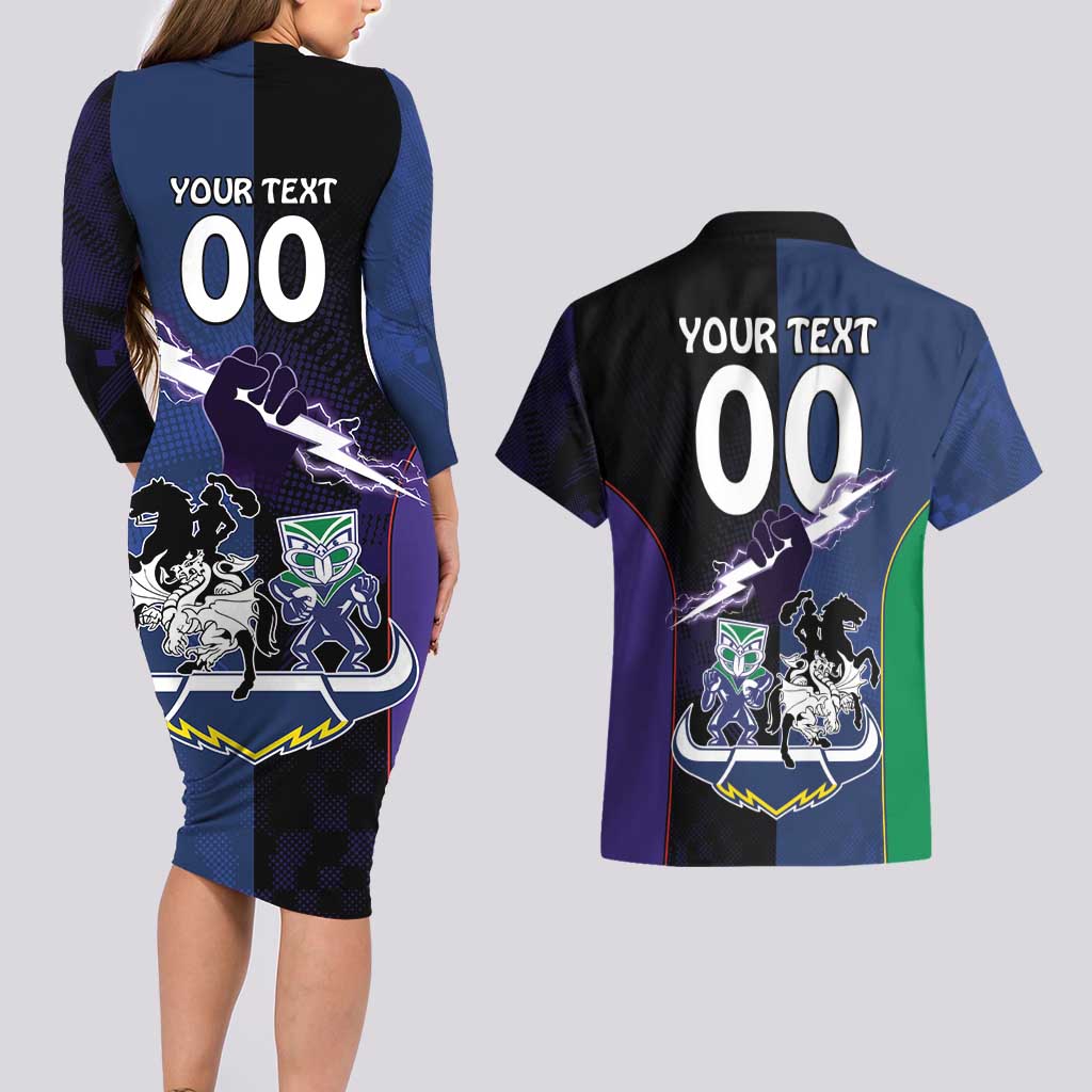 Custom Dragons-Cowboys Combine Storm-Warriors Couples Matching Long Sleeve Bodycon Dress and Hawaiian Shirt Sport Style Version 01
