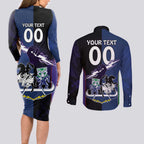 Custom Dragons-Cowboys Combine Storm-Warriors Couples Matching Long Sleeve Bodycon Dress and Long Sleeve Button Shirt Sport Style Version 01