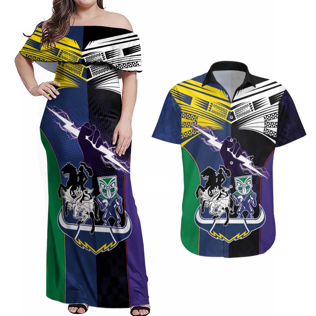 Custom Dragons-Cowboys Combine Storm-Warriors Couples Matching Off Shoulder Maxi Dress and Hawaiian Shirt Sport Style Version 01