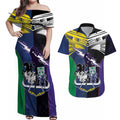 Custom Dragons-Cowboys Combine Storm-Warriors Couples Matching Off Shoulder Maxi Dress and Hawaiian Shirt Sport Style Version 01