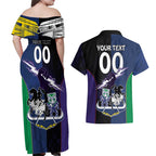Custom Dragons-Cowboys Combine Storm-Warriors Couples Matching Off Shoulder Maxi Dress and Hawaiian Shirt Sport Style Version 01