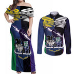 Custom Dragons-Cowboys Combine Storm-Warriors Couples Matching Off Shoulder Maxi Dress and Long Sleeve Button Shirt Sport Style Version 01