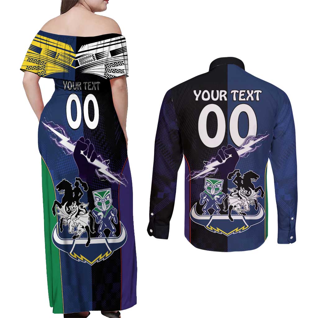 Custom Dragons-Cowboys Combine Storm-Warriors Couples Matching Off Shoulder Maxi Dress and Long Sleeve Button Shirt Sport Style Version 01