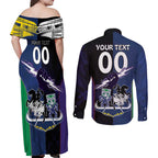 Custom Dragons-Cowboys Combine Storm-Warriors Couples Matching Off Shoulder Maxi Dress and Long Sleeve Button Shirt Sport Style Version 01