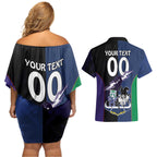 Custom Dragons-Cowboys Combine Storm-Warriors Couples Matching Off Shoulder Short Dress and Hawaiian Shirt Sport Style Version 01