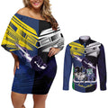 Custom Dragons-Cowboys Combine Storm-Warriors Couples Matching Off Shoulder Short Dress and Long Sleeve Button Shirt Sport Style Version 01