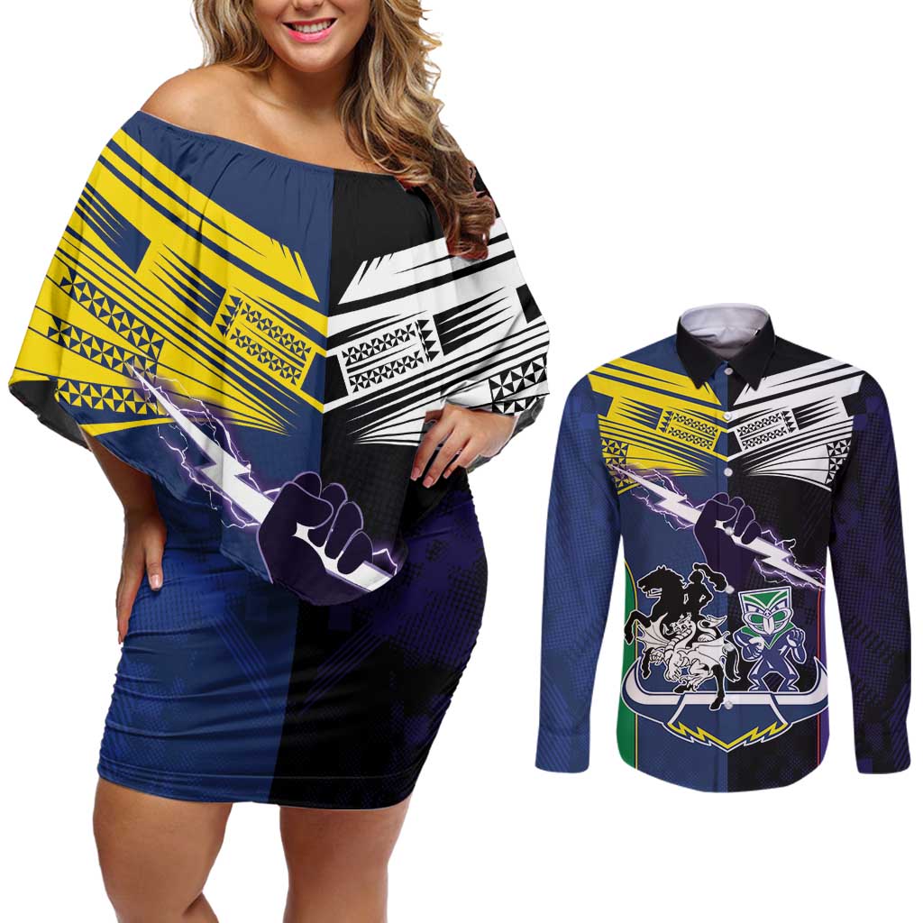 Custom Dragons-Cowboys Combine Storm-Warriors Couples Matching Off Shoulder Short Dress and Long Sleeve Button Shirt Sport Style Version 01