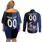 Custom Dragons-Cowboys Combine Storm-Warriors Couples Matching Off Shoulder Short Dress and Long Sleeve Button Shirt Sport Style Version 01