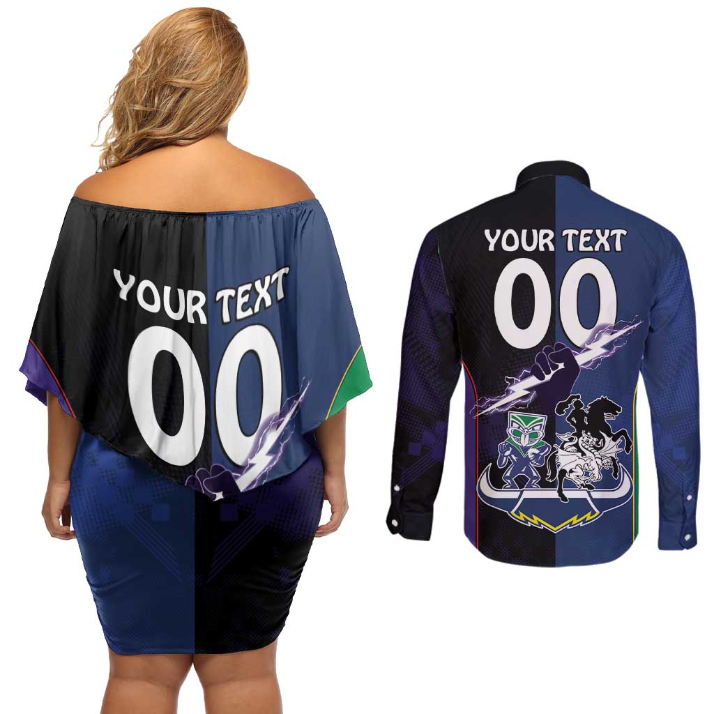Custom Dragons-Cowboys Combine Storm-Warriors Couples Matching Off Shoulder Short Dress and Long Sleeve Button Shirt Sport Style Version 01