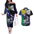 Custom Dragons-Cowboys Combine Storm-Warriors Couples Matching Off The Shoulder Long Sleeve Dress and Hawaiian Shirt Sport Style Version 01