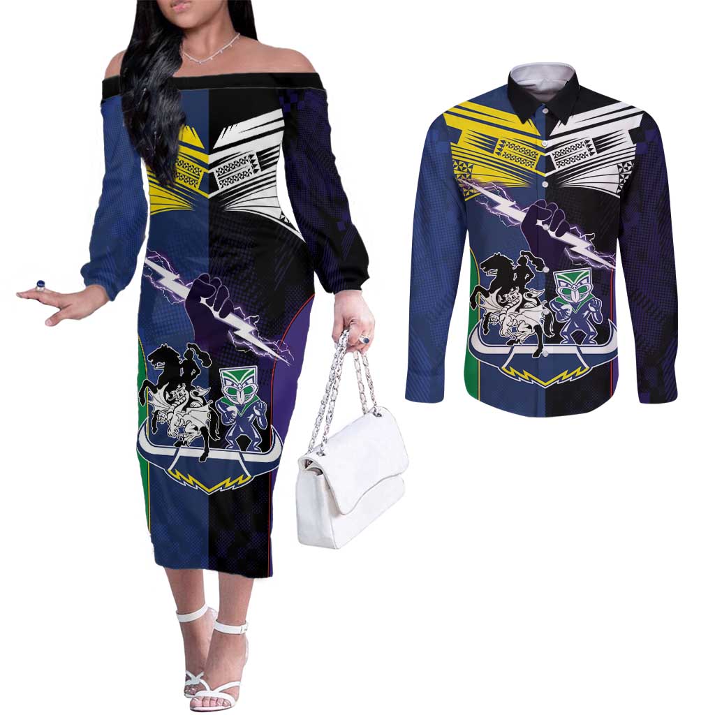Custom Dragons-Cowboys Combine Storm-Warriors Couples Matching Off The Shoulder Long Sleeve Dress and Long Sleeve Button Shirt Sport Style Version 01