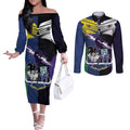 Custom Dragons-Cowboys Combine Storm-Warriors Couples Matching Off The Shoulder Long Sleeve Dress and Long Sleeve Button Shirt Sport Style Version 01
