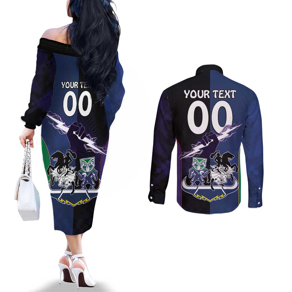 Custom Dragons-Cowboys Combine Storm-Warriors Couples Matching Off The Shoulder Long Sleeve Dress and Long Sleeve Button Shirt Sport Style Version 01