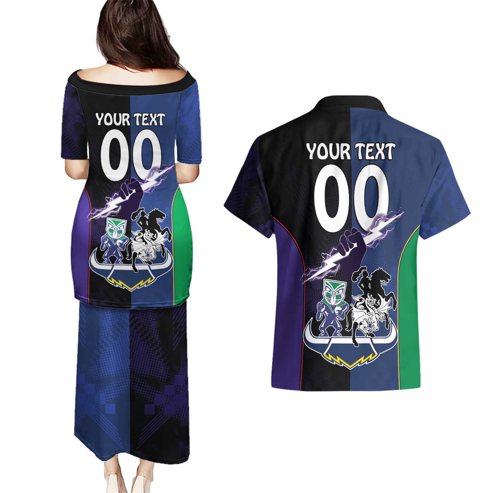 Custom Dragons-Cowboys Combine Storm-Warriors Couples Matching Puletasi and Hawaiian Shirt Sport Style Version 01
