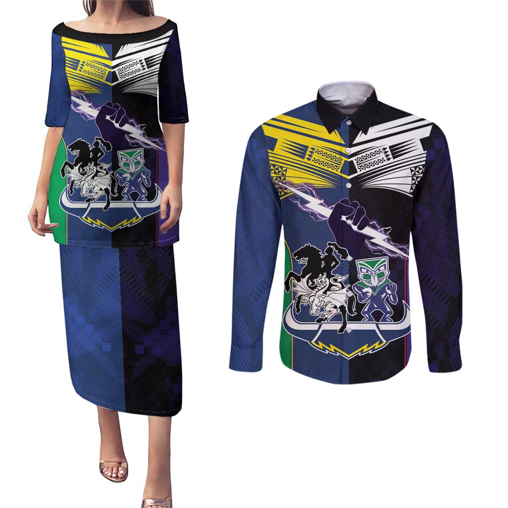 Custom Dragons-Cowboys Combine Storm-Warriors Couples Matching Puletasi and Long Sleeve Button Shirt Sport Style Version 01