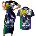 Custom Dragons-Cowboys Combine Storm-Warriors Couples Matching Short Sleeve Bodycon Dress and Hawaiian Shirt Sport Style Version 01