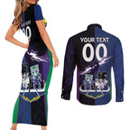 Custom Dragons-Cowboys Combine Storm-Warriors Couples Matching Short Sleeve Bodycon Dress and Long Sleeve Button Shirt Sport Style Version 01
