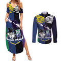Custom Dragons-Cowboys Combine Storm-Warriors Couples Matching Summer Maxi Dress and Long Sleeve Button Shirt Sport Style Version 01