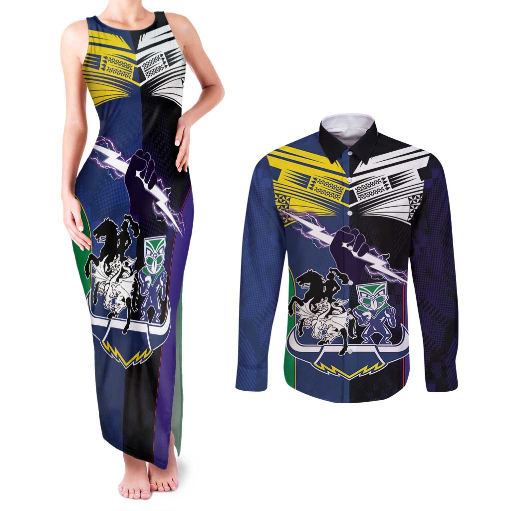 Custom Dragons-Cowboys Combine Storm-Warriors Couples Matching Tank Maxi Dress and Long Sleeve Button Shirt Sport Style Version 01