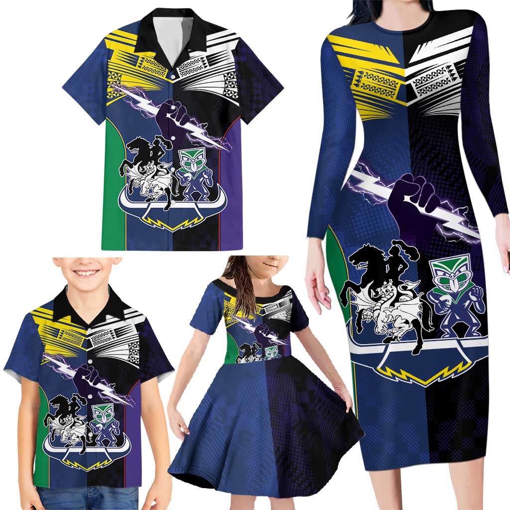 Custom Dragons-Cowboys Combine Storm-Warriors Family Matching Long Sleeve Bodycon Dress and Hawaiian Shirt Sport Style Version 01