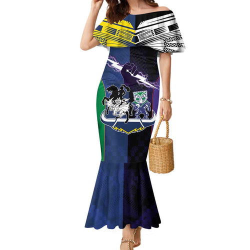 Custom Dragons-Cowboys Combine Storm-Warriors Family Matching Mermaid Dress and Hawaiian Shirt Sport Style Version 01