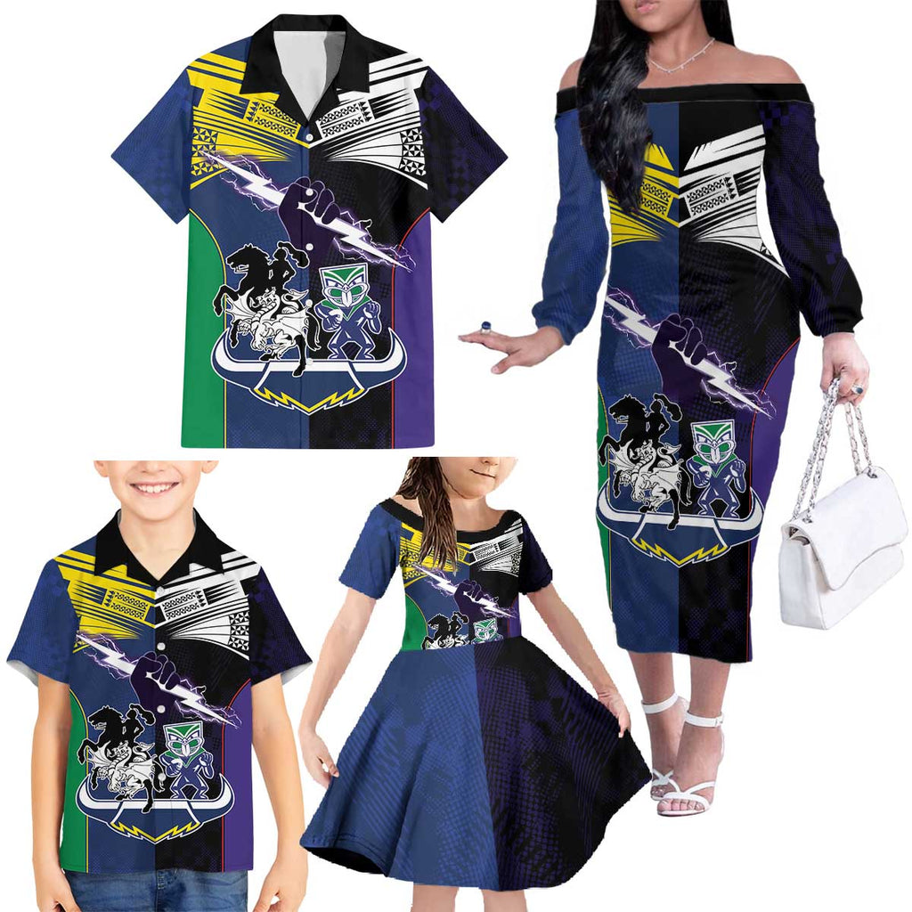 Custom Dragons-Cowboys Combine Storm-Warriors Family Matching Off The Shoulder Long Sleeve Dress and Hawaiian Shirt Sport Style Version 01