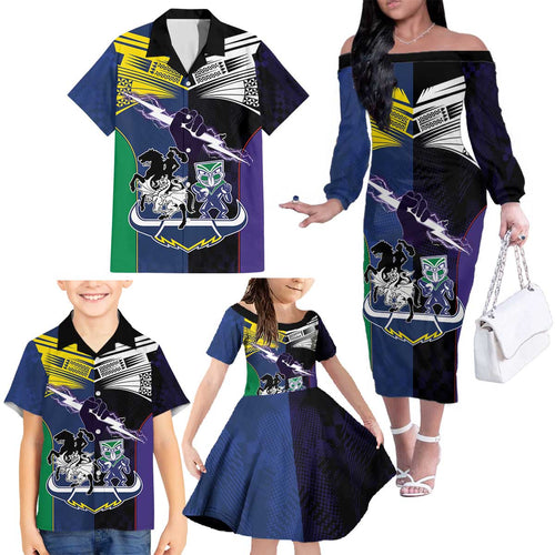 Custom Dragons-Cowboys Combine Storm-Warriors Family Matching Off The Shoulder Long Sleeve Dress and Hawaiian Shirt Sport Style Version 01
