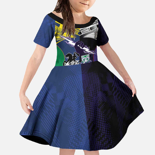Custom Dragons-Cowboys Combine Storm-Warriors Family Matching Off The Shoulder Long Sleeve Dress and Hawaiian Shirt Sport Style Version 01