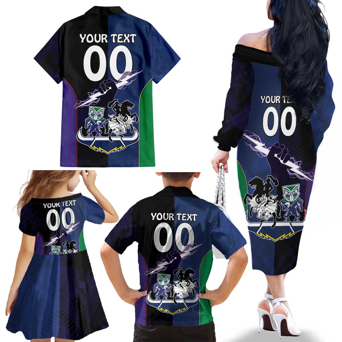Custom Dragons-Cowboys Combine Storm-Warriors Family Matching Off The Shoulder Long Sleeve Dress and Hawaiian Shirt Sport Style Version 01