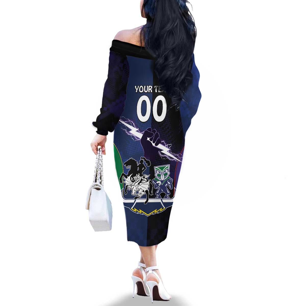 Custom Dragons-Cowboys Combine Storm-Warriors Family Matching Off The Shoulder Long Sleeve Dress and Hawaiian Shirt Sport Style Version 01
