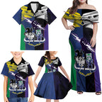 Custom Dragons-Cowboys Combine Storm-Warriors Family Matching Off Shoulder Maxi Dress and Hawaiian Shirt Sport Style Version 01