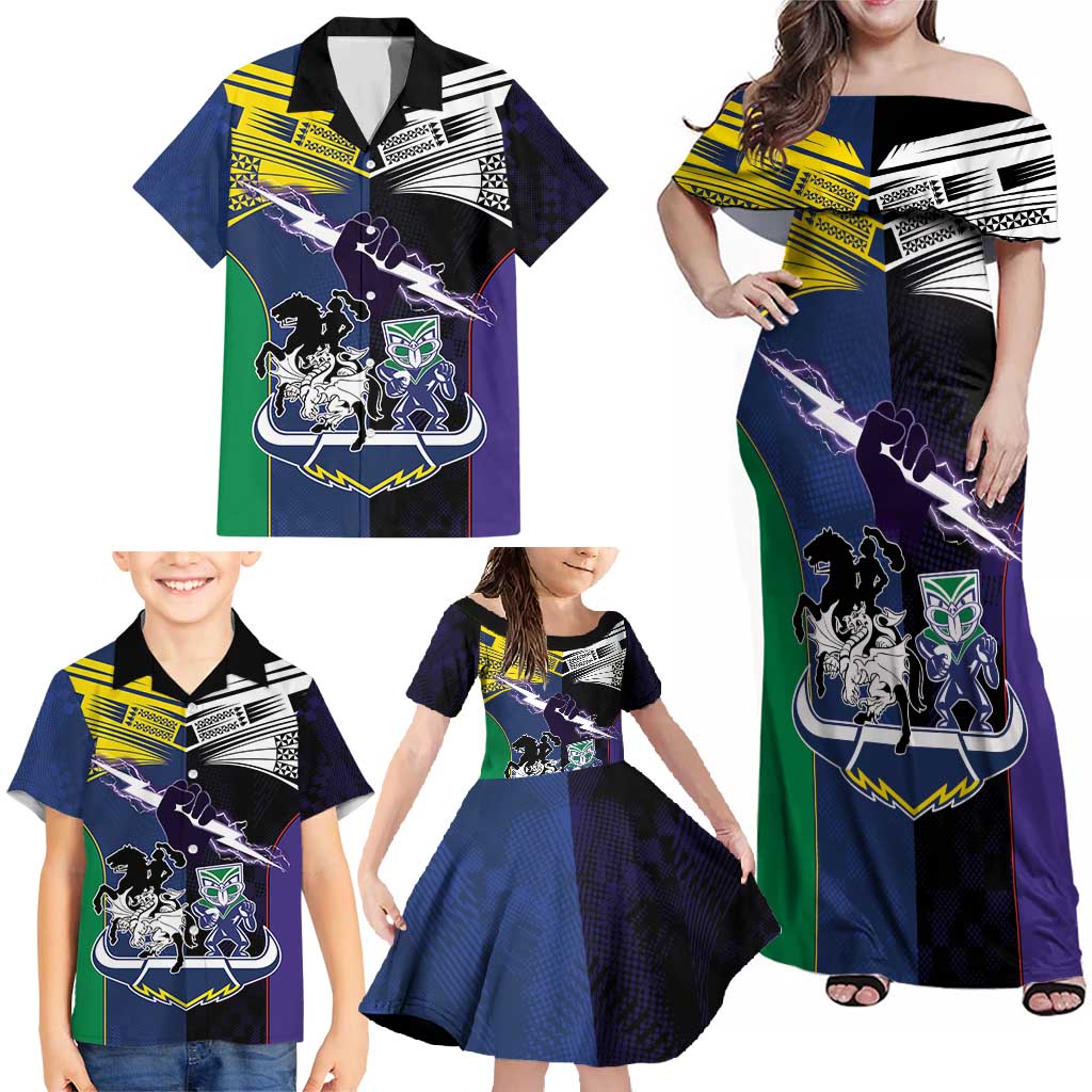 Custom Dragons-Cowboys Combine Storm-Warriors Family Matching Off Shoulder Maxi Dress and Hawaiian Shirt Sport Style Version 01