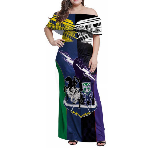 Custom Dragons-Cowboys Combine Storm-Warriors Family Matching Off Shoulder Maxi Dress and Hawaiian Shirt Sport Style Version 01