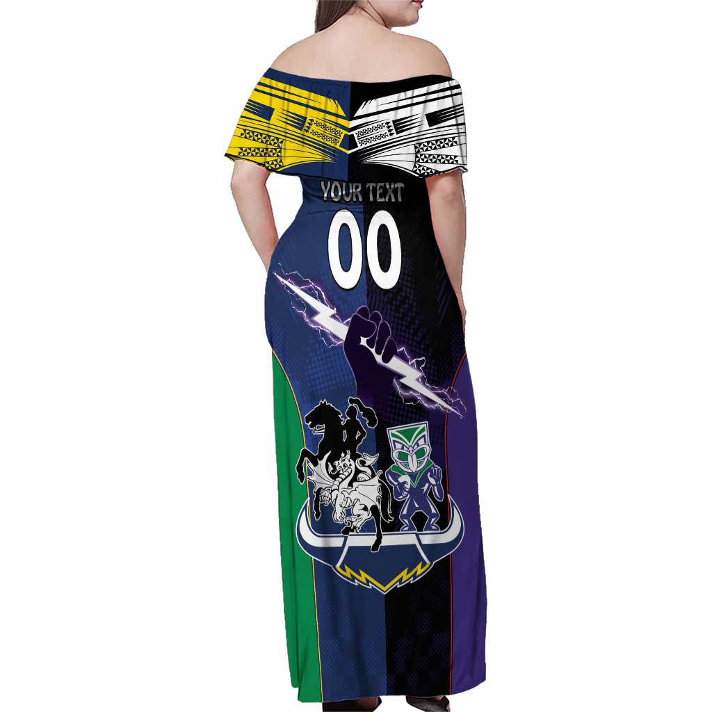 Custom Dragons-Cowboys Combine Storm-Warriors Family Matching Off Shoulder Maxi Dress and Hawaiian Shirt Sport Style Version 01
