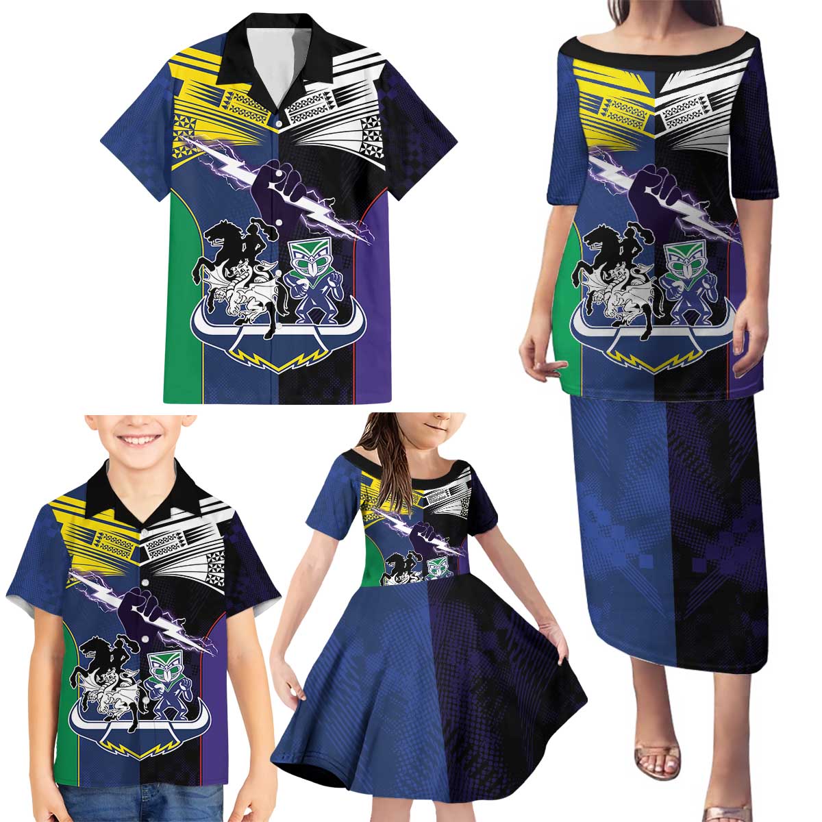 Custom Dragons-Cowboys Combine Storm-Warriors Family Matching Puletasi and Hawaiian Shirt Sport Style Version 01