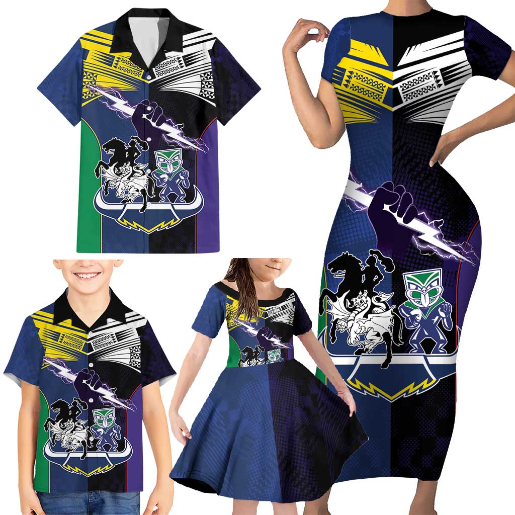 Custom Dragons-Cowboys Combine Storm-Warriors Family Matching Short Sleeve Bodycon Dress and Hawaiian Shirt Sport Style Version 01